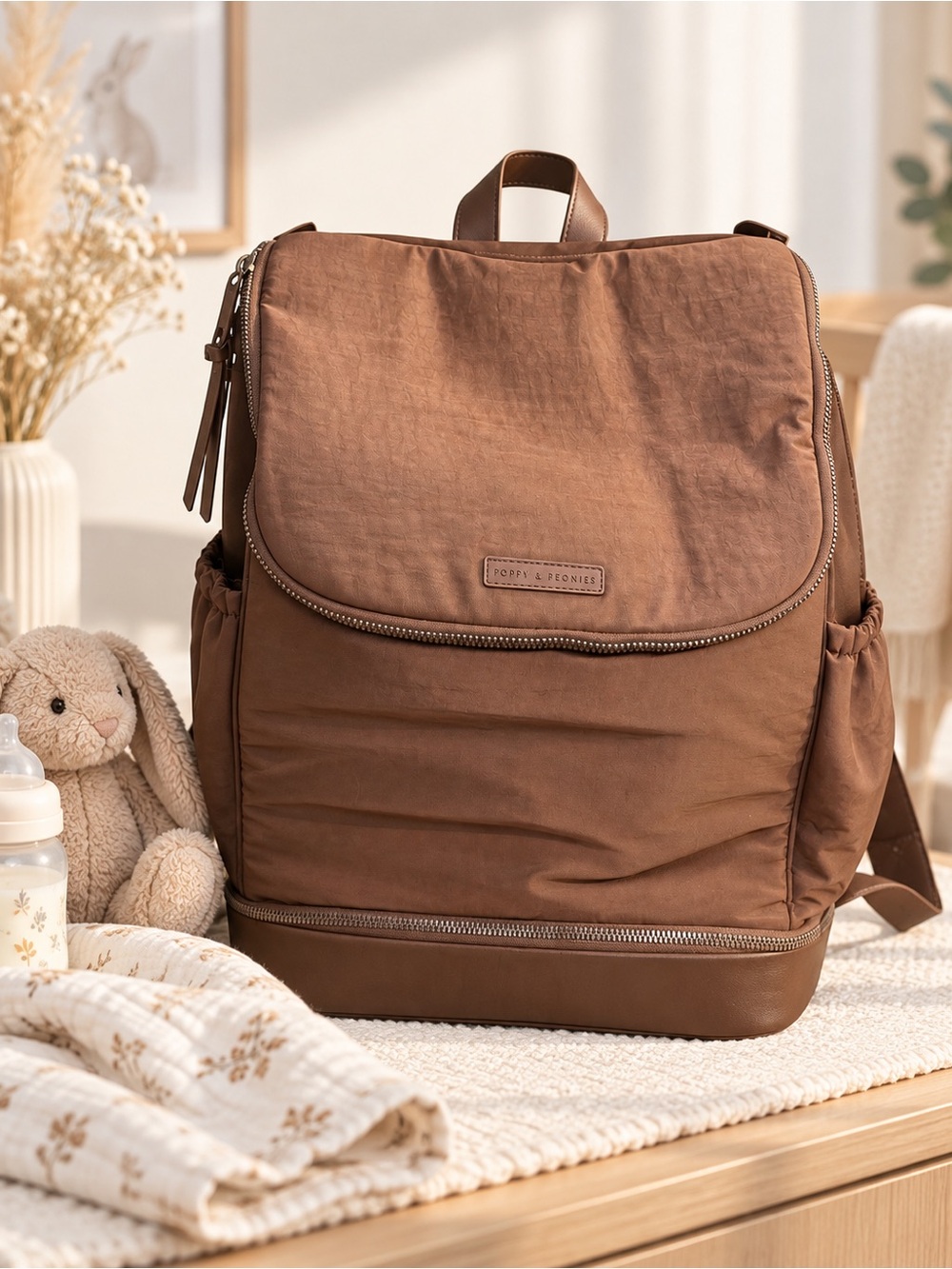 Poppy & Peonies Summit Backpack Chestnut Brown Diaper Bag Travel Backpack